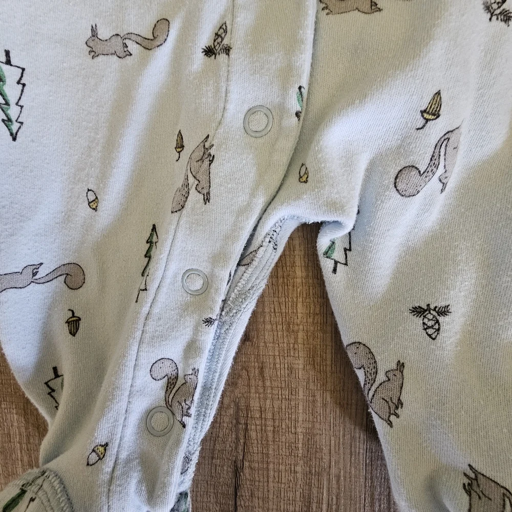 Hanna Andersson sleeper footed 0-3 Mo Organic Cotton blue squirrels trees‎